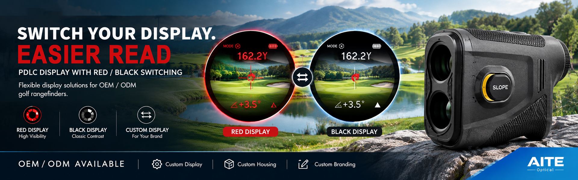 Switchable Red and Black PDLC Display Golf Laser Rangefinder OEM Factory - AITE Optical